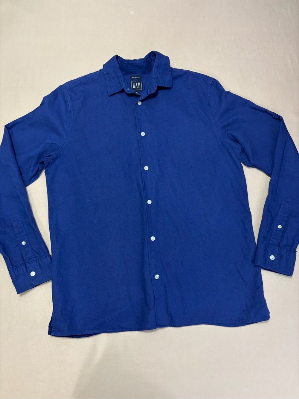 GAP Men's Cobalt Blue Linen Cotton Blend Casual Button-Down Shirt Size Medium